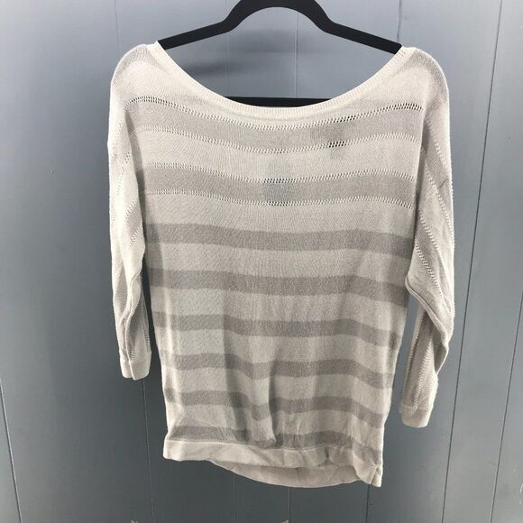 White House Black Market silver and white striped key hole back sweater size XS - Picture 1 of 4